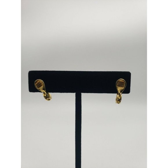 Vintage Clip On Earrings by MONET - White Lucite, Ball Style w/ Gold Tone - Picture 2 of 2